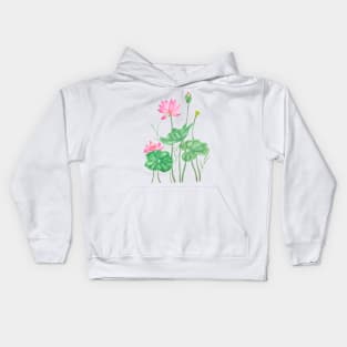 pink lotus flowers watercolor Kids Hoodie